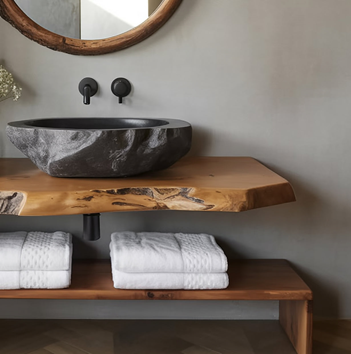 Solid Wood Floating Shelf - Unique Bathroom Decor