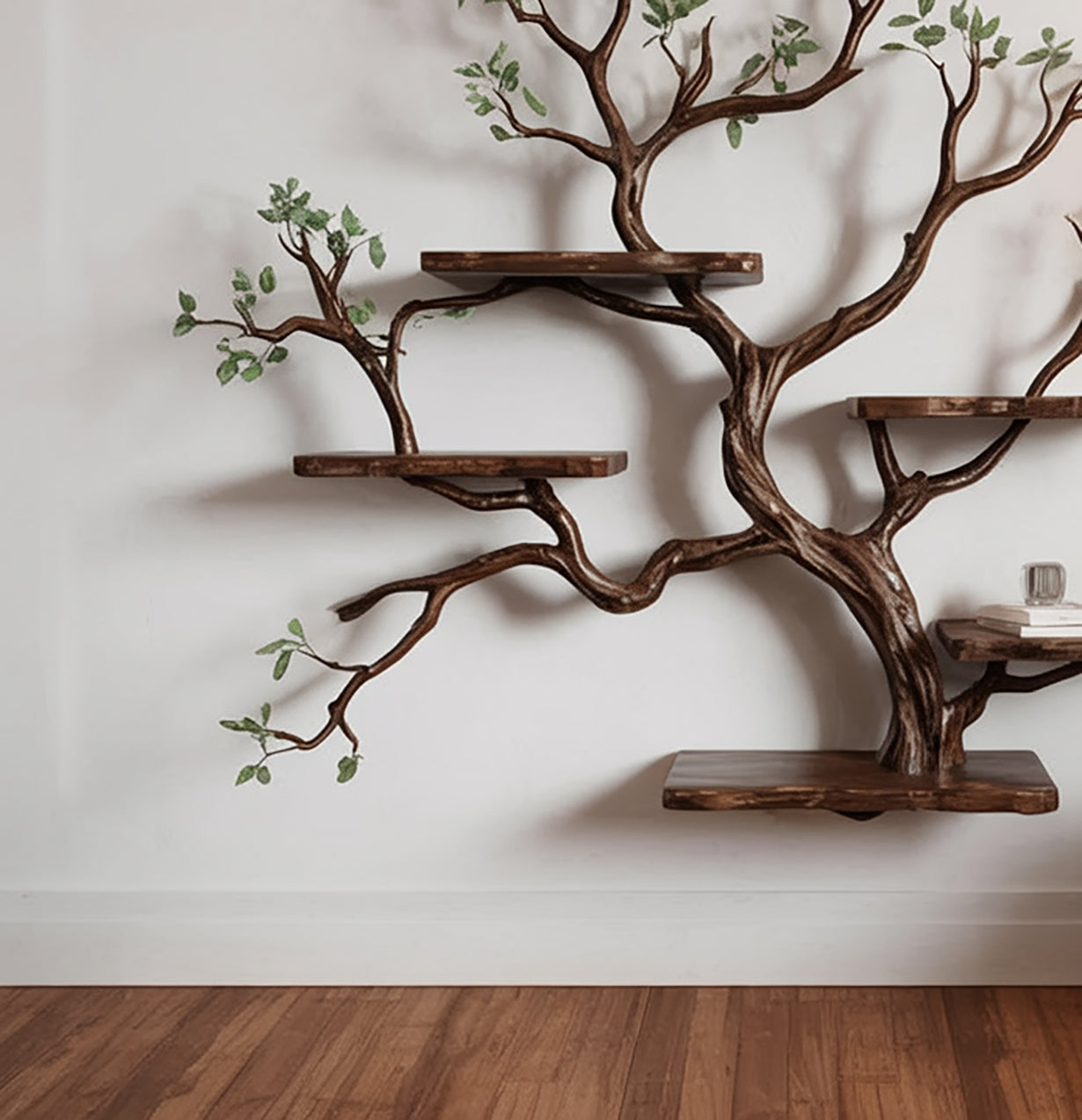 Live Edge Floating Bookshelf – Solid Wood Wall-Mounted Branch Shelf