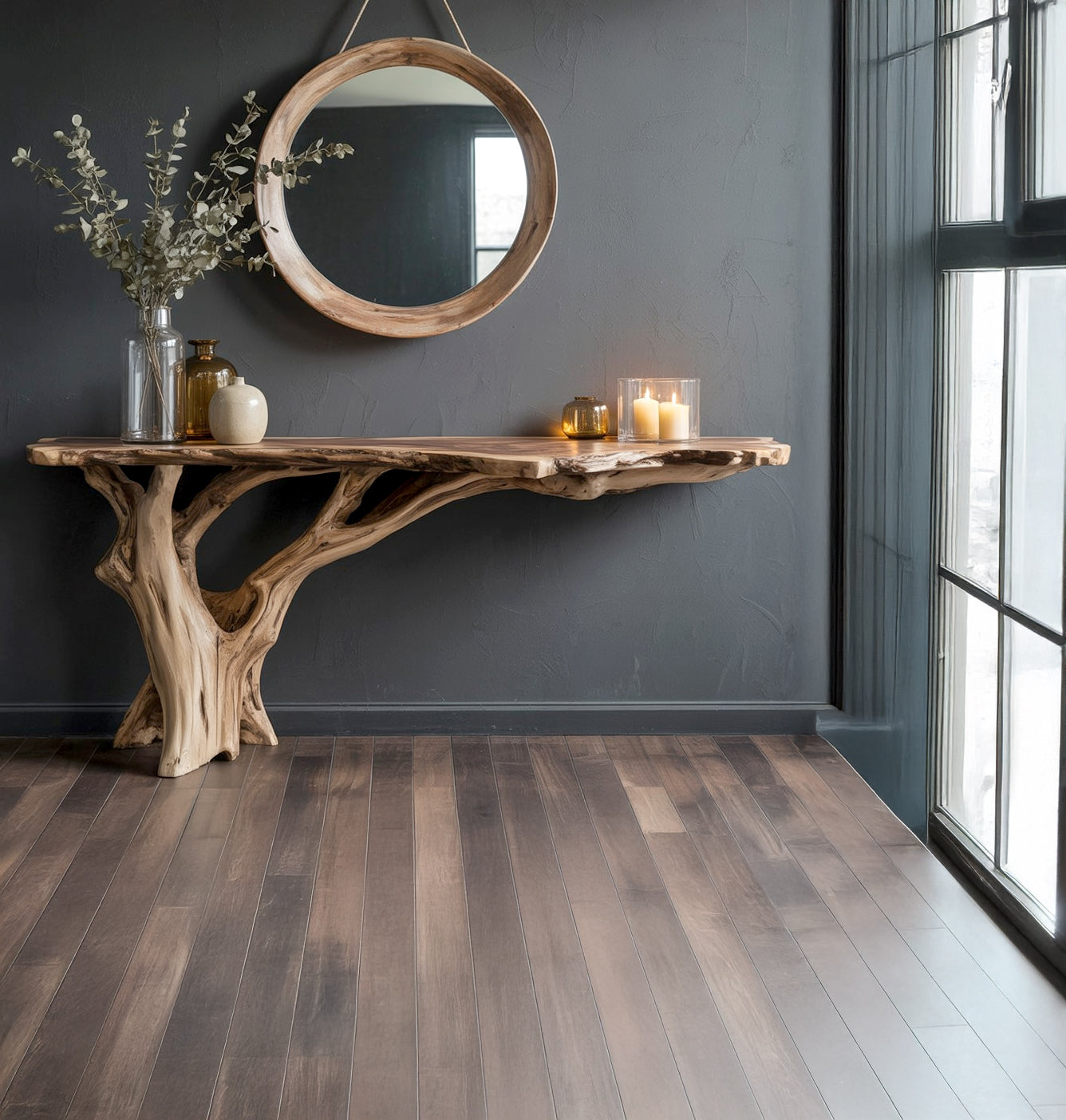 Natural Solid Wood Console Table – Handcrafted Sculptural Entryway Table