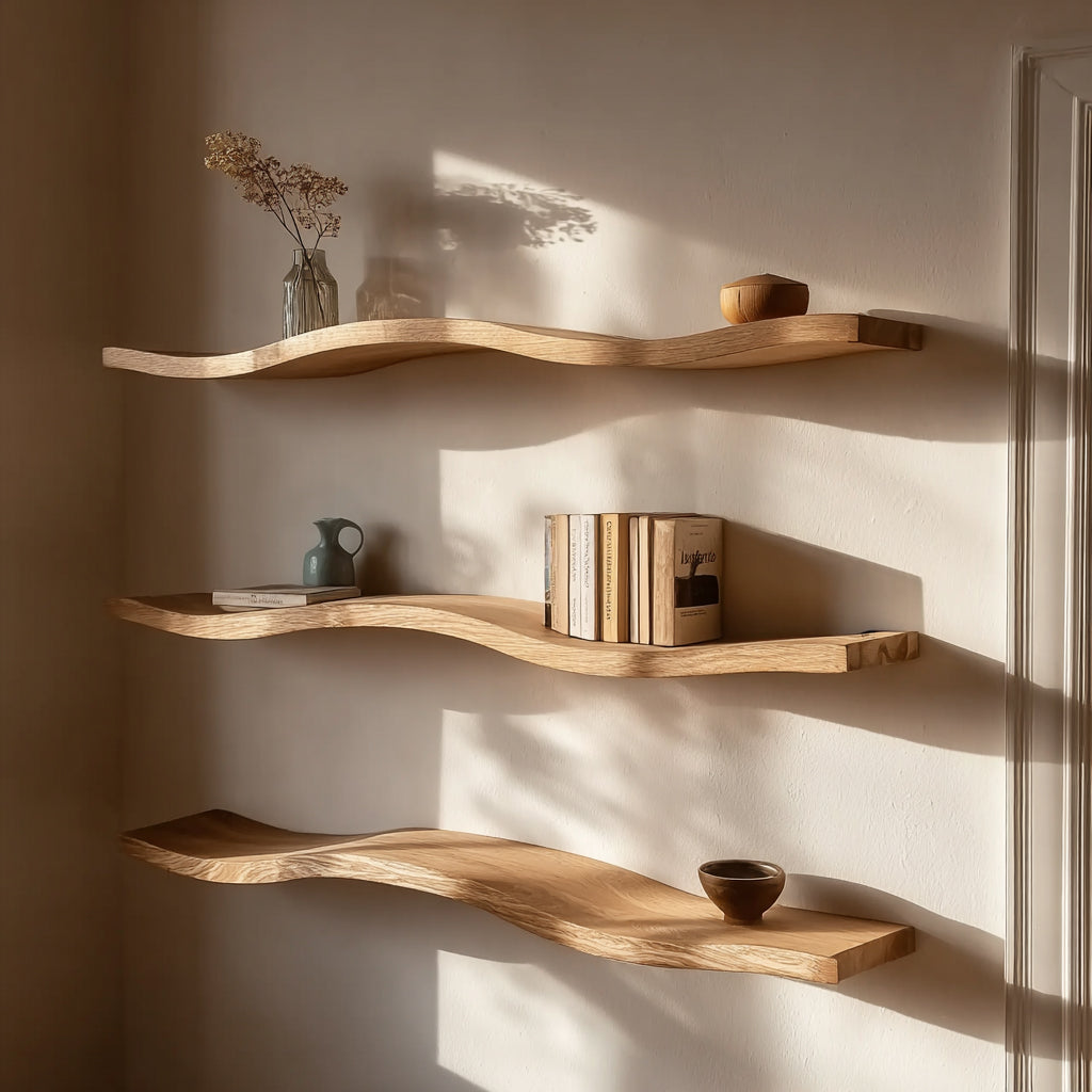 Rustic Live Edge Floating Wall Shelf – Solid Walnut Wood Decor