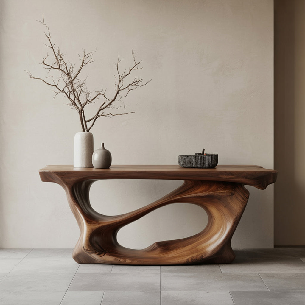 Sculptural Solid Wood Console Table – Organic Modern Entryway Statement Furniture