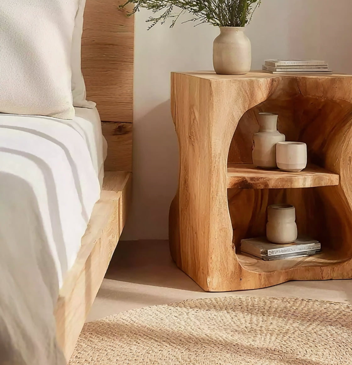 Rustic Organic Nightstand – Sculptural Solid Wood Side Table for Bedroom