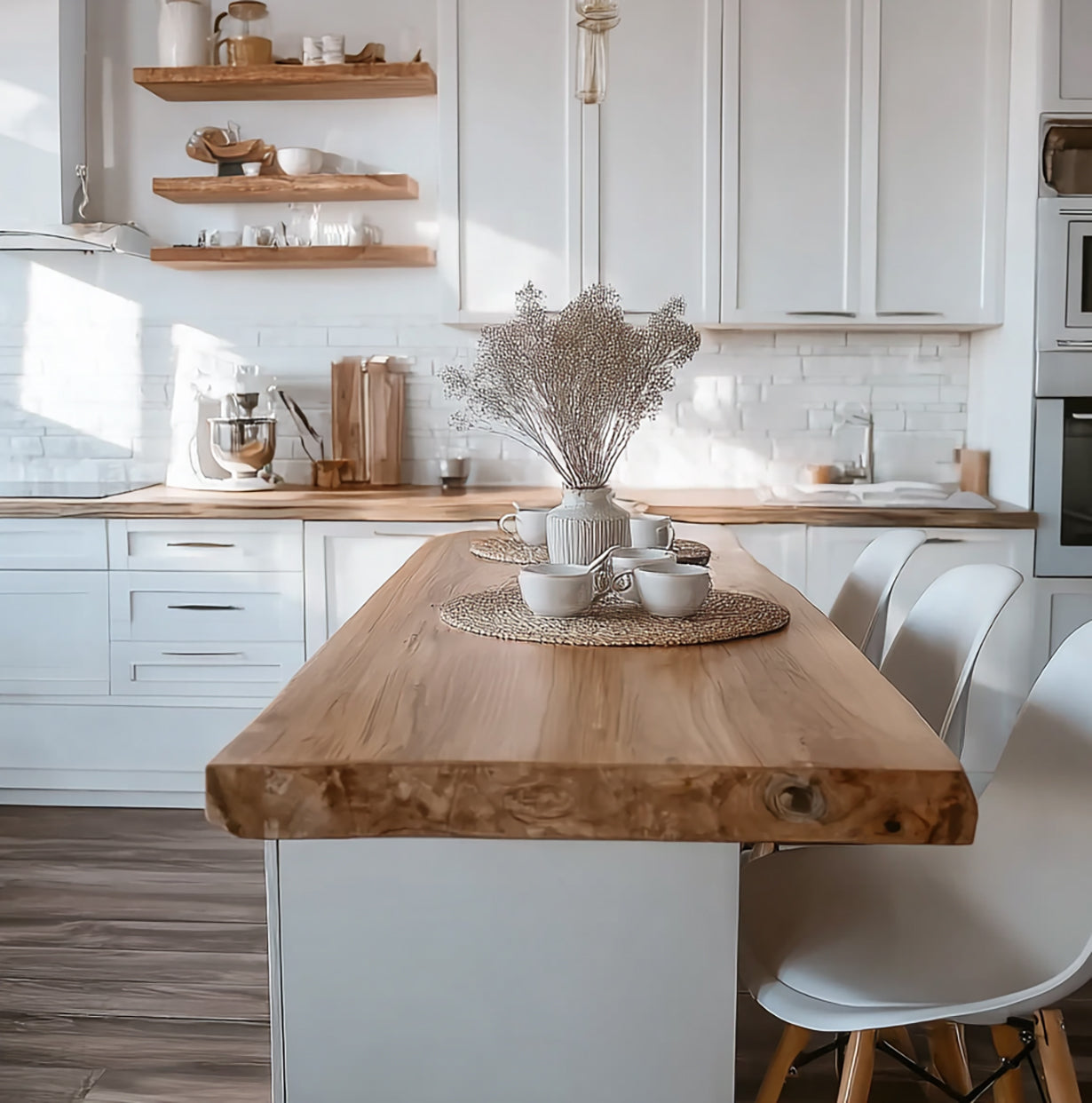 Rustic Scandinavian Live Edge Kitchen Island Top – Solid Wood