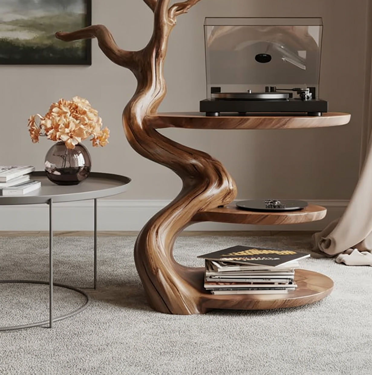 Handmade Wooden Record Player Stand with Vinyl Storage