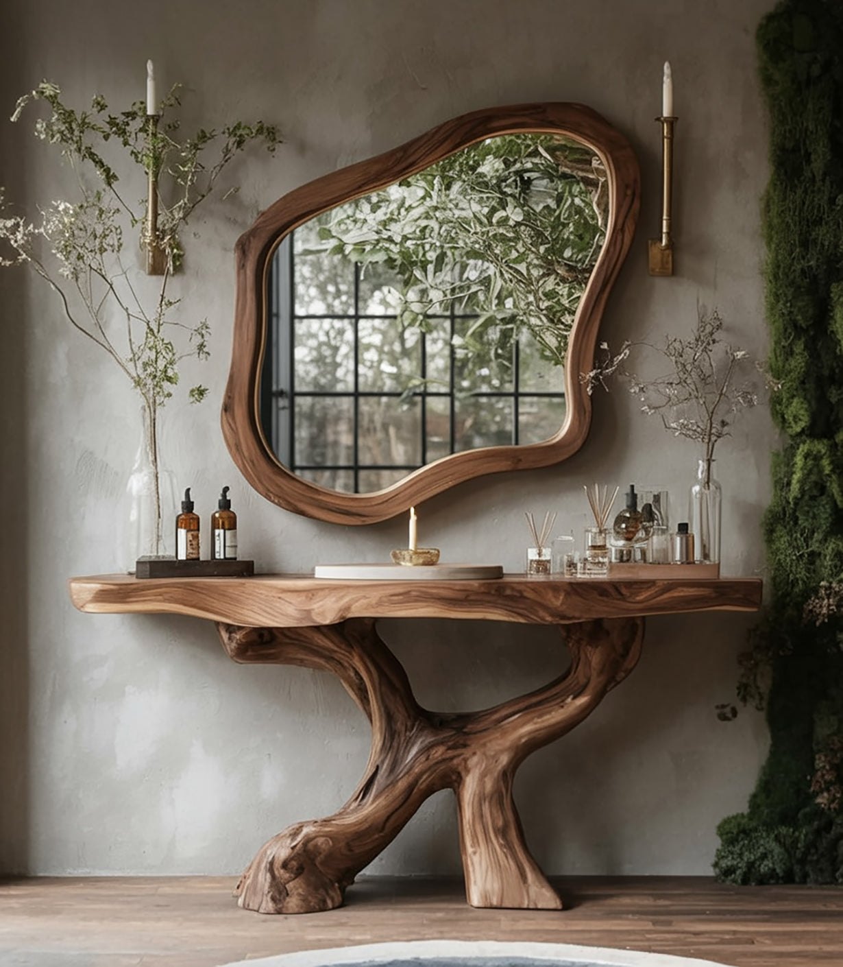 Live-Edge Teak Bathroom Vanity with Organic Root Base