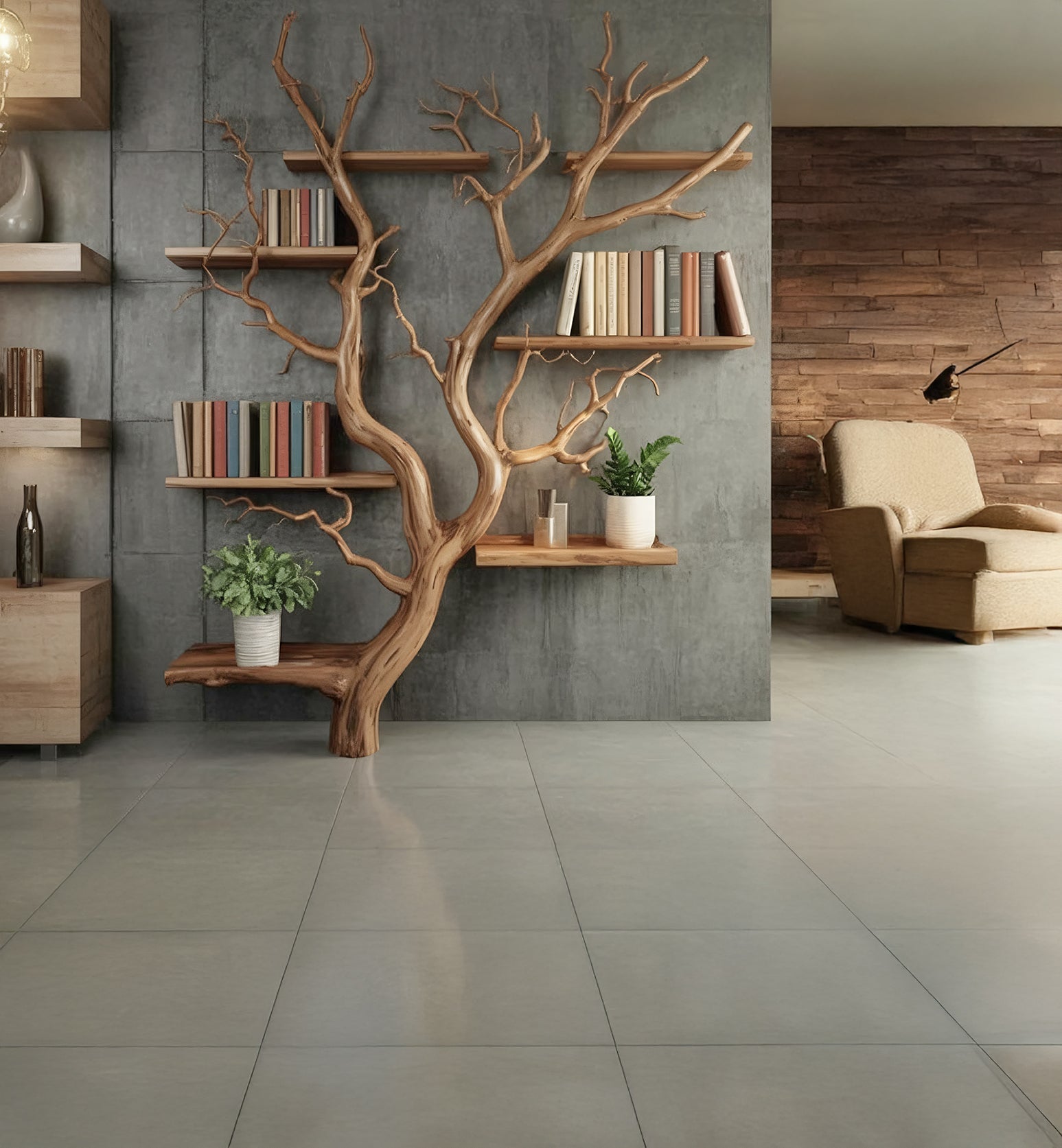 RootCraft Tree Bookshelf | Handmade Driftwood Wall Mounted Bookcase