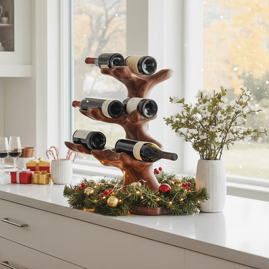 Christmas Tree Wine Rack – Handmade Rustic Wooden Wine Holder