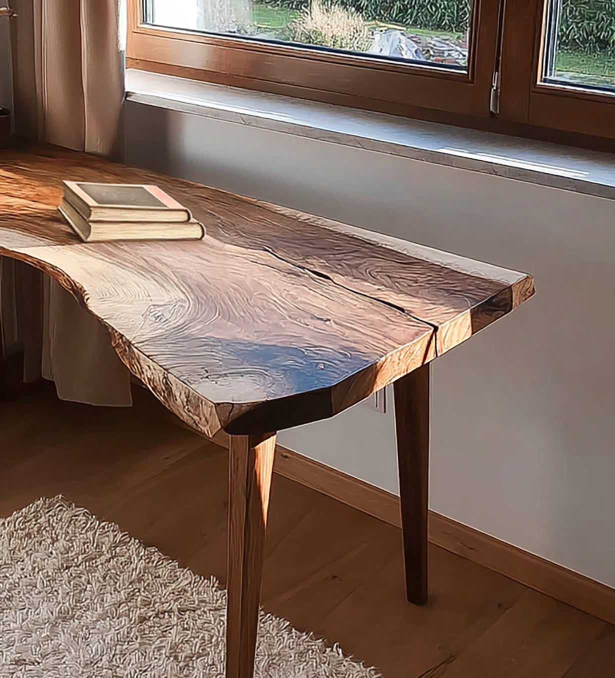 Handcrafted Rustic Live Edge Wooden Desk - Nature-Inspired Solid Wood Office Table
