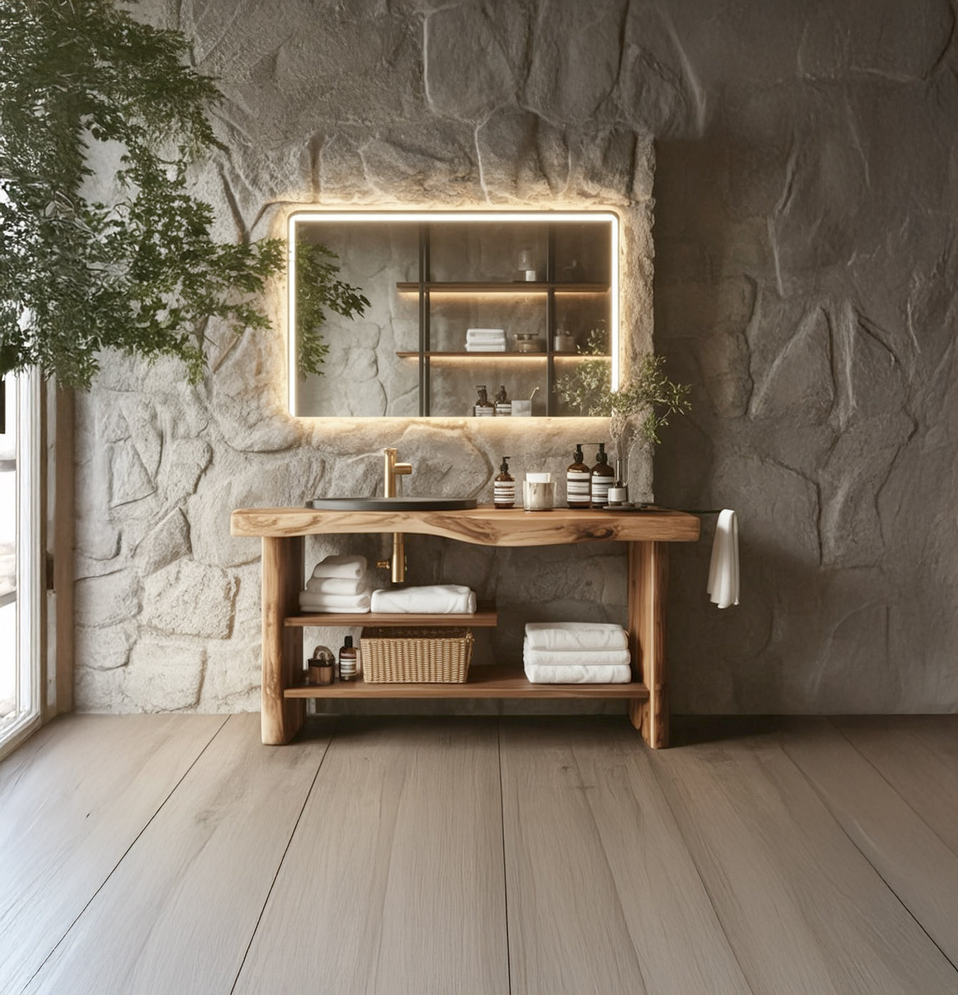 Handcrafted Natural Wood Vanity Table for Bathroom