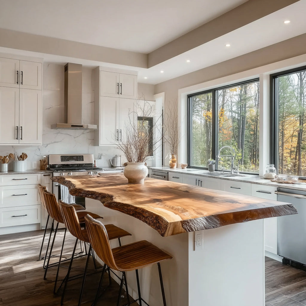 Live Edge Solid Wood Kitchen Island Countertop – Handcrafted Slab