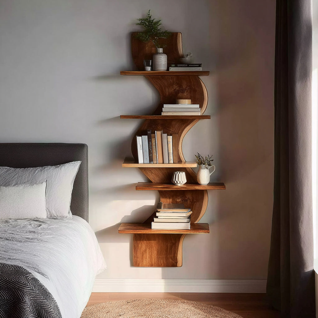 Modern Live Edge Floating Storage Shelf For Bedroom