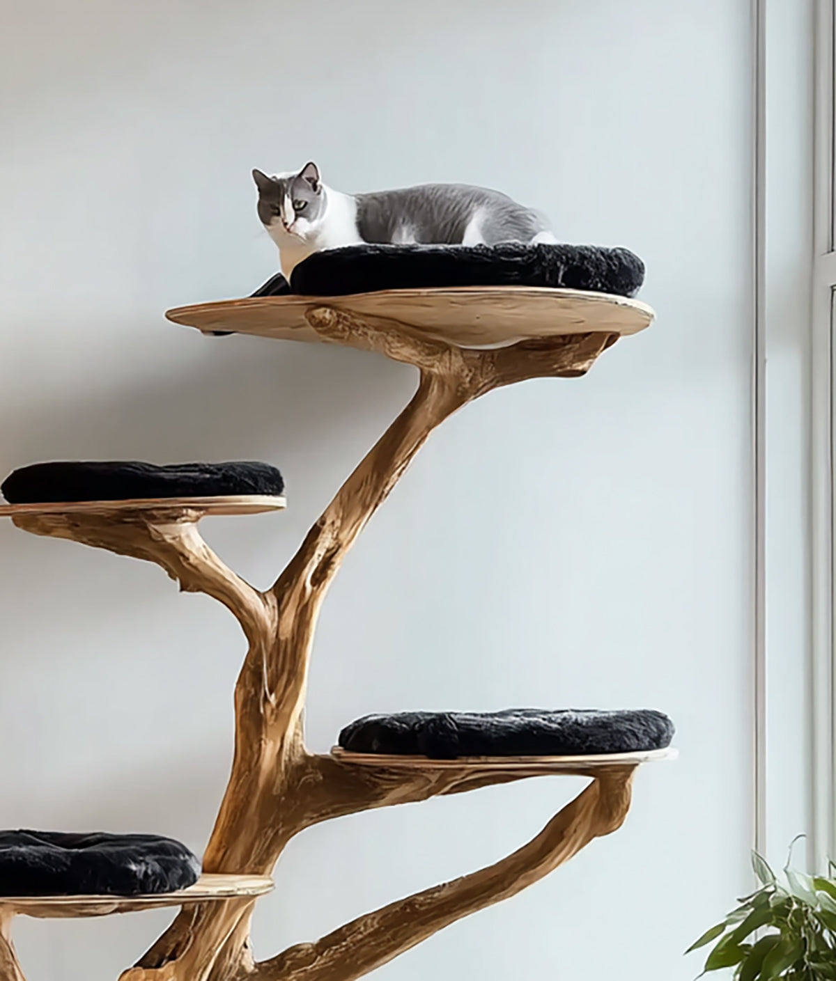 Handmade Wooden Cat Tree Tower – Rustic Solid Wood Cat Stand