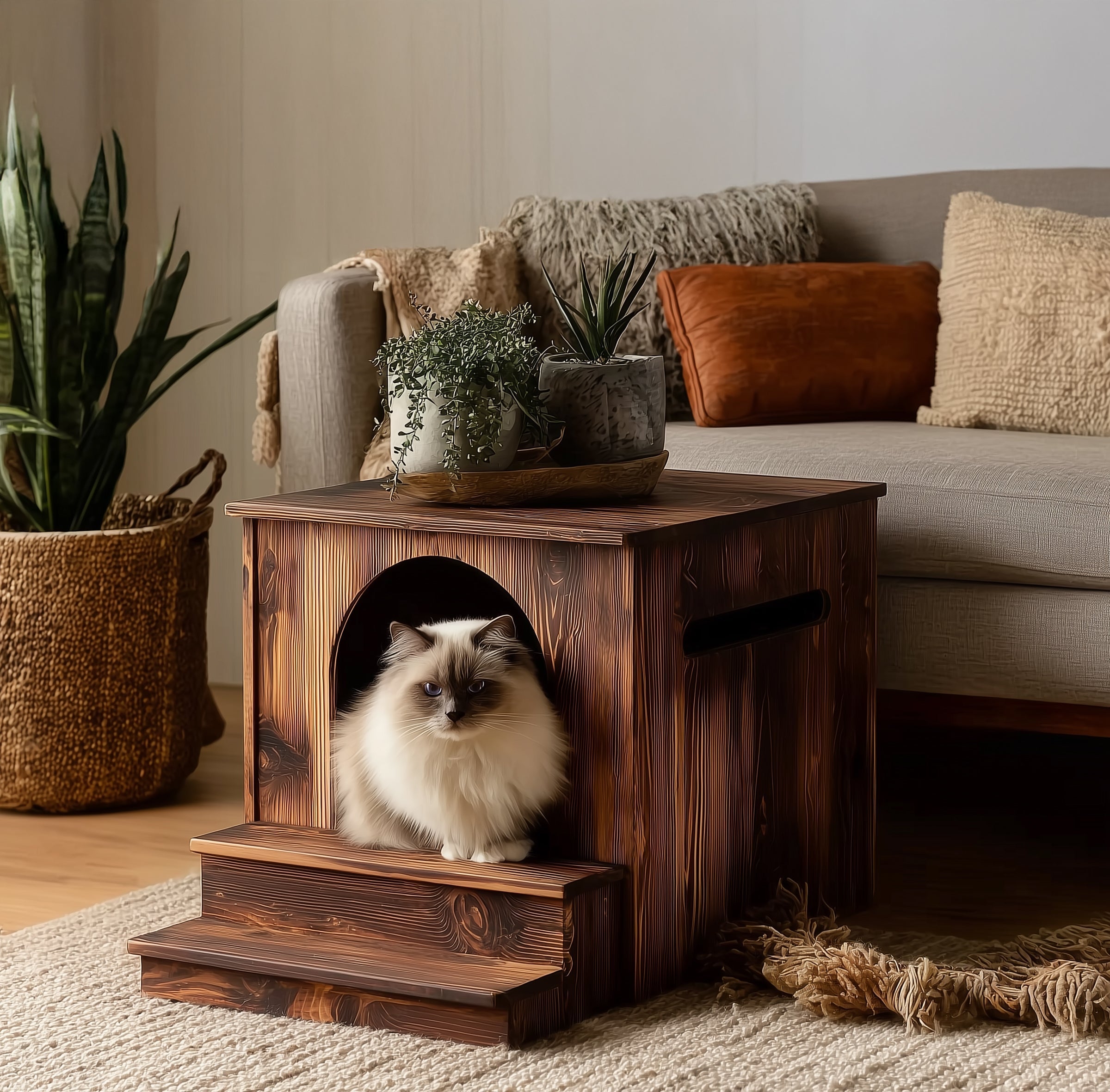 Modern Nightstand with Built-In Pet Bed – Hidden Cat House for Bedroom or Small Apartment