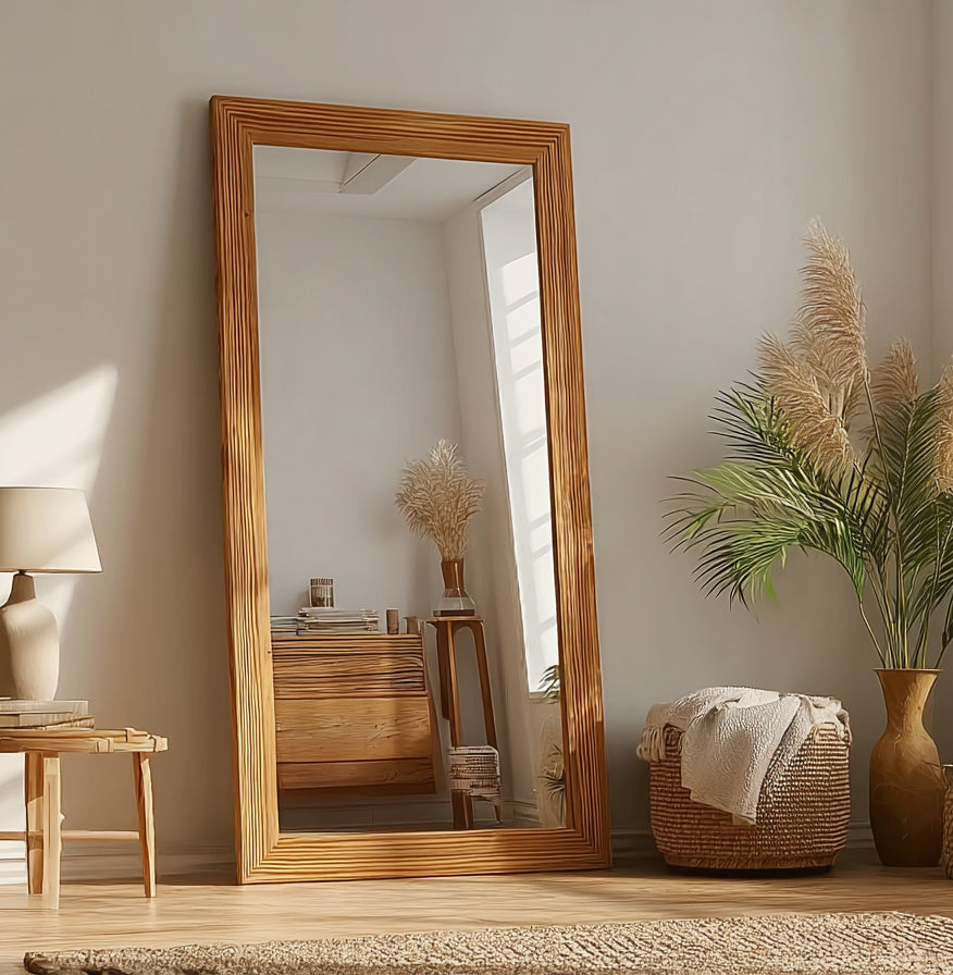 Rustic Wooden Wall Mirror – Solid Oak Hanging Mirror, Full Length or Bathroom Mirror