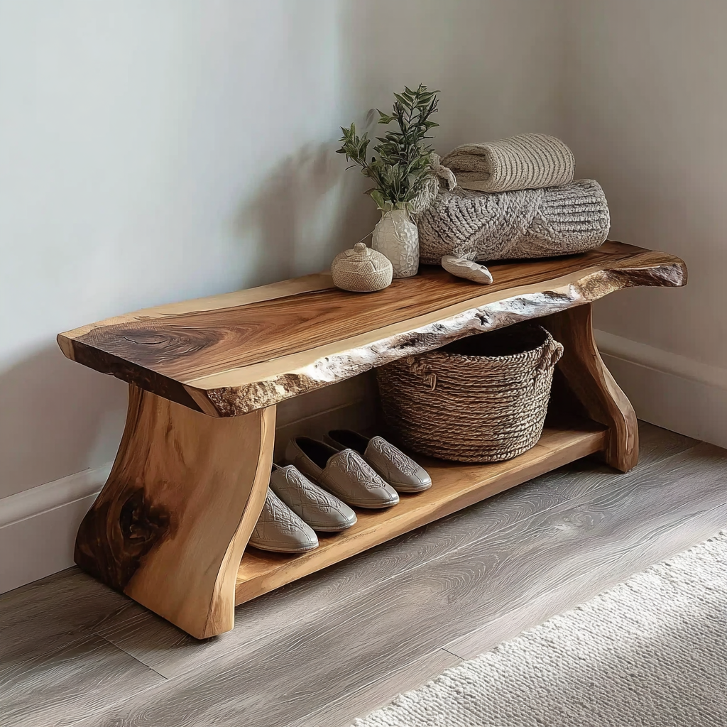 Solid Oak Shoe Bench with Storage – Handmade Entryway Rack, Custom Size & Color