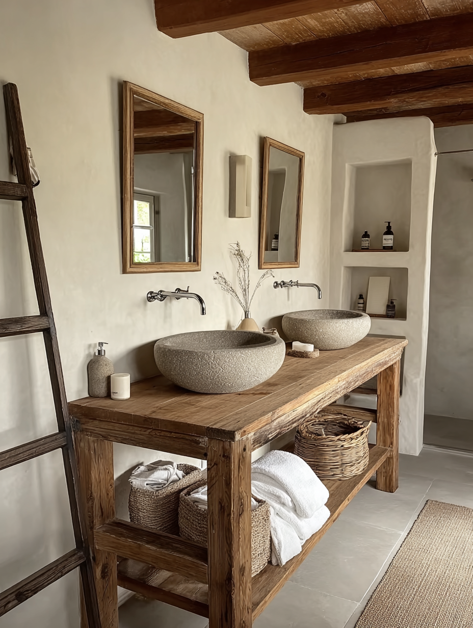 Handcrafted Bathroom Rustic Floating Vanity – Reclaimed Wood Live Edge Shelf, Custom Natural Sink Vanity