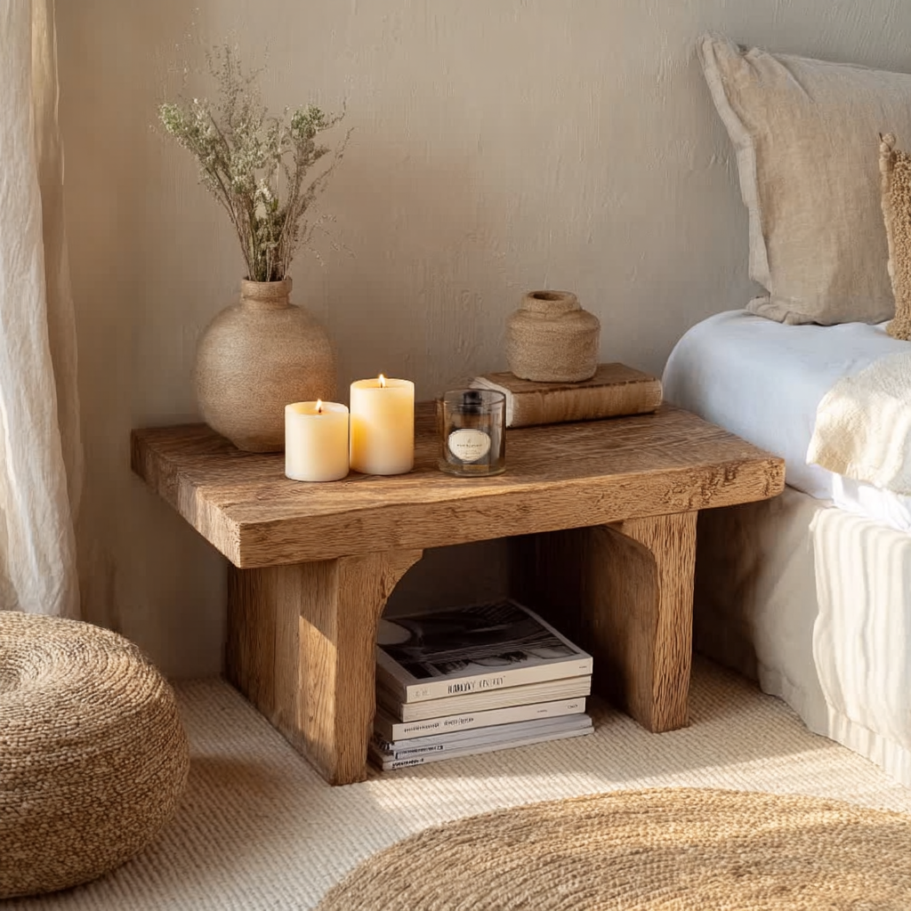 Modern Nightstand Rattan Side End Table with Storage – Solid Wood Legs, Accent Bedside Furniture