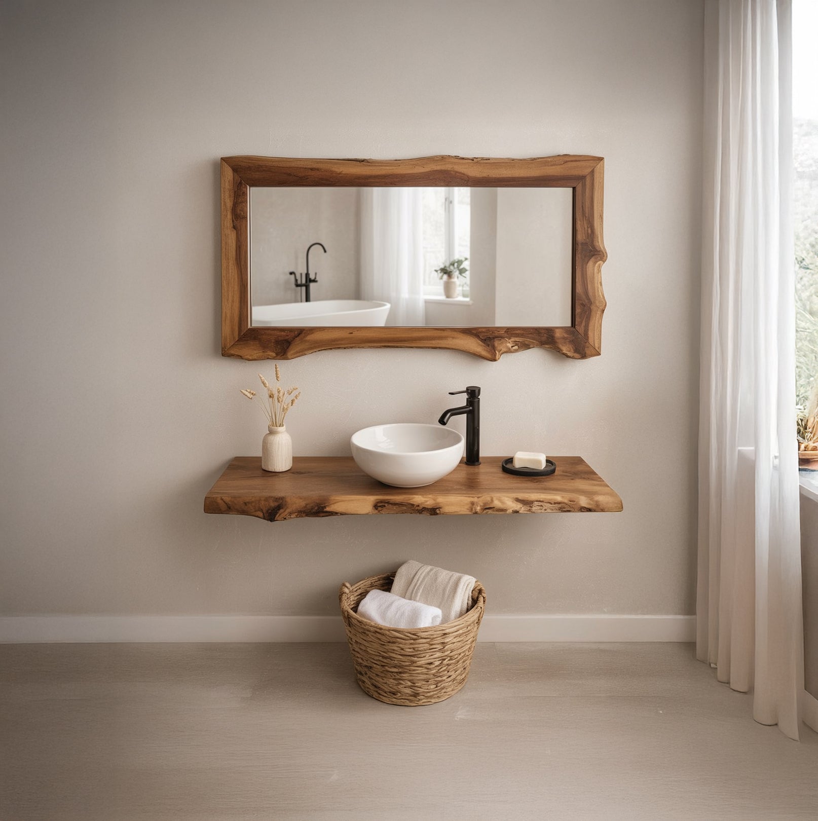 Solid Wood Floating Shelf - Unique Bathroom Decor
