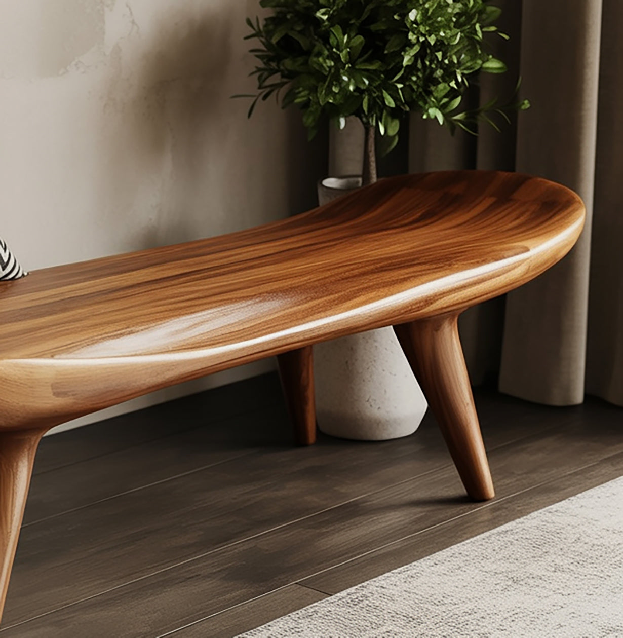 Handcrafted Solid Wood Bench with Sculpted Organic Design – Modern Rustic Seating