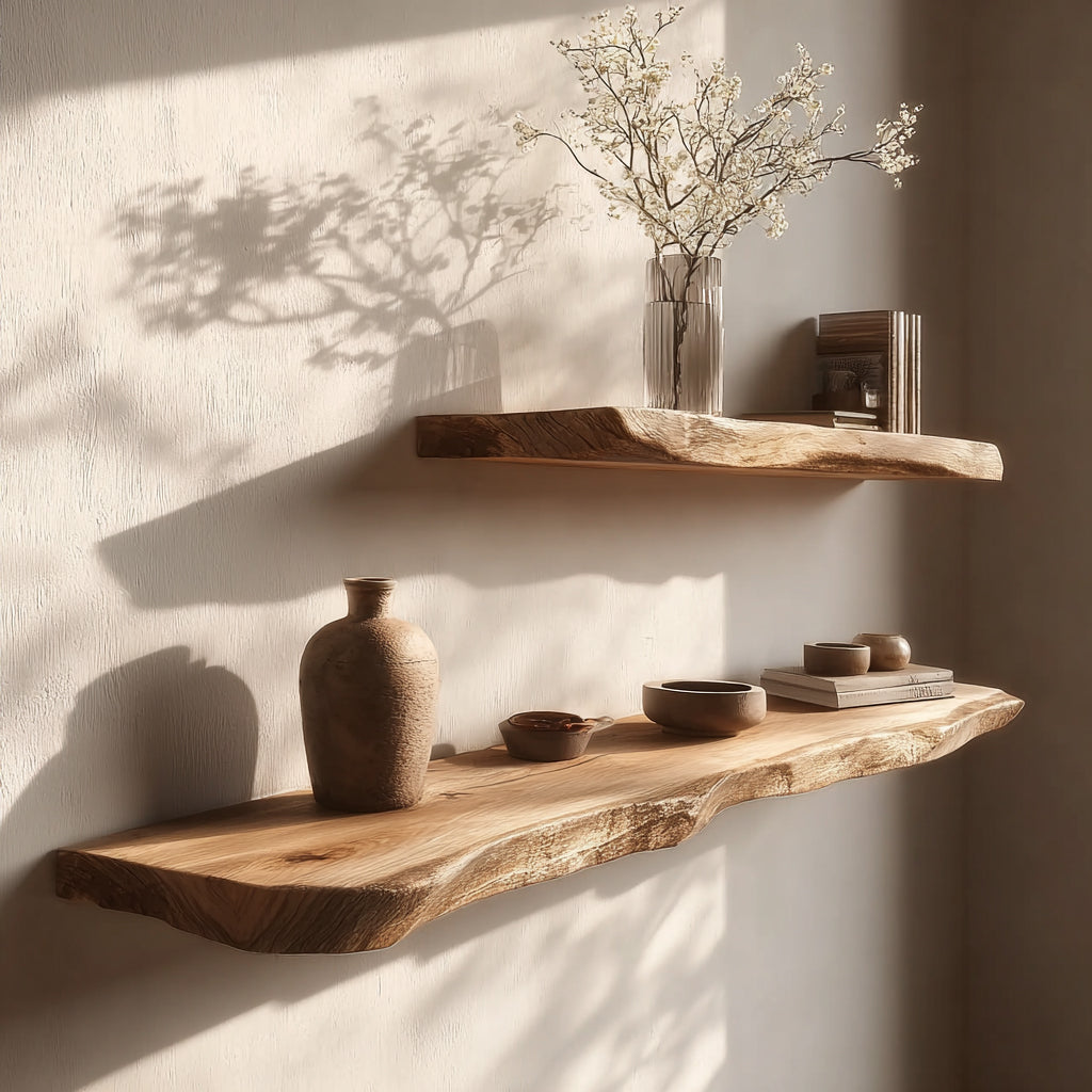 Handcrafted Solid Wood Floating Shelf – Rustic Live Edge Decor