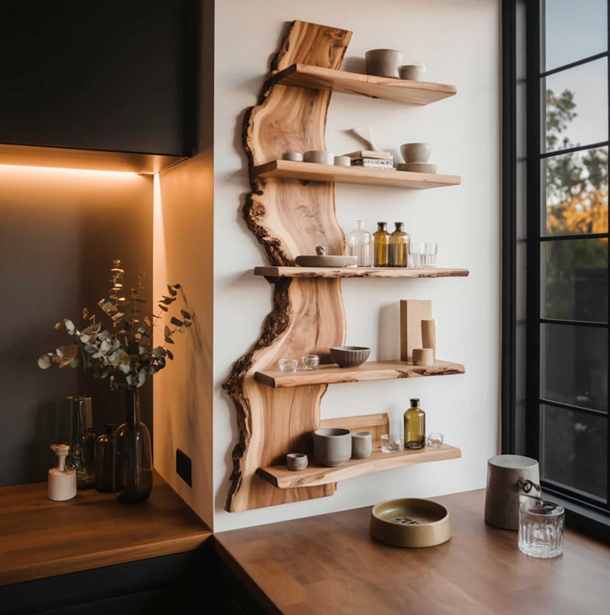 Modern Live Edge Floating Shelf For Kitchen