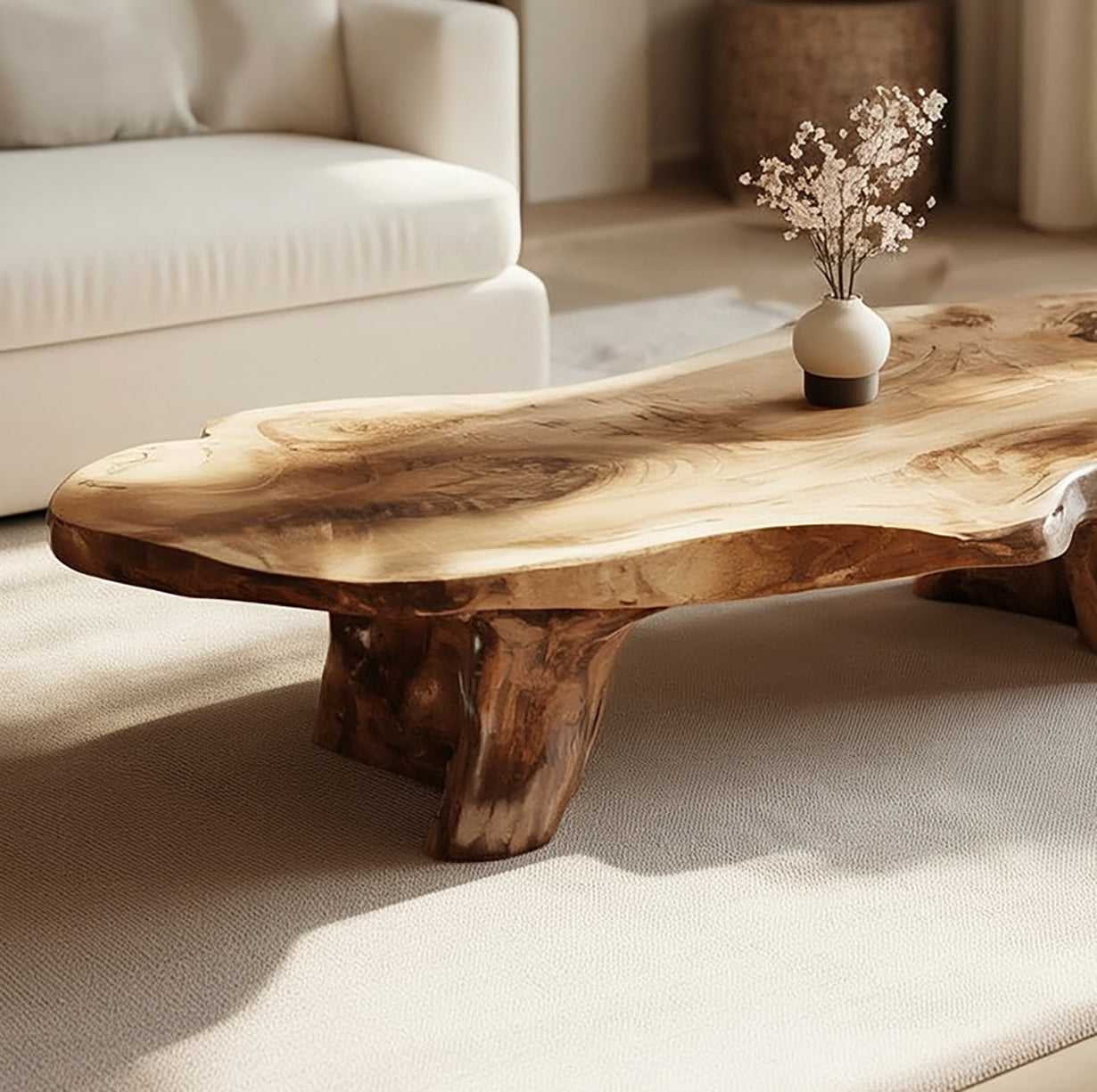 Handmade Solid Wood Coffee Table – Sculptural Organic Modern Furniture