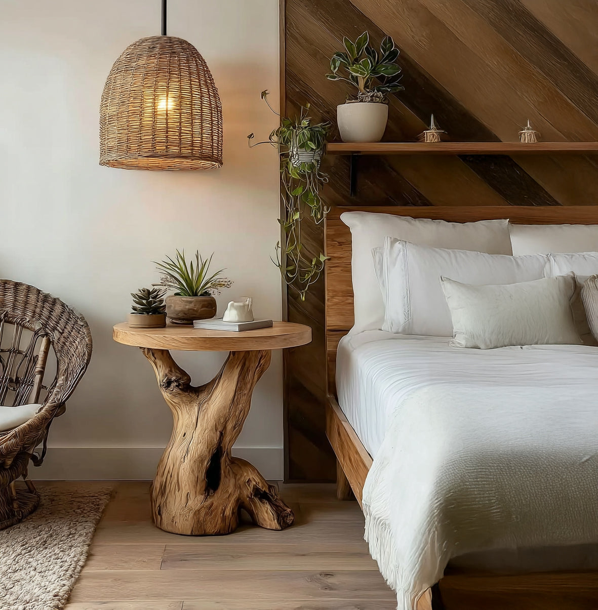 Handcrafted Round End Table – Solid Wood Live Edge Rustic Accent for Living Room or Bedroom