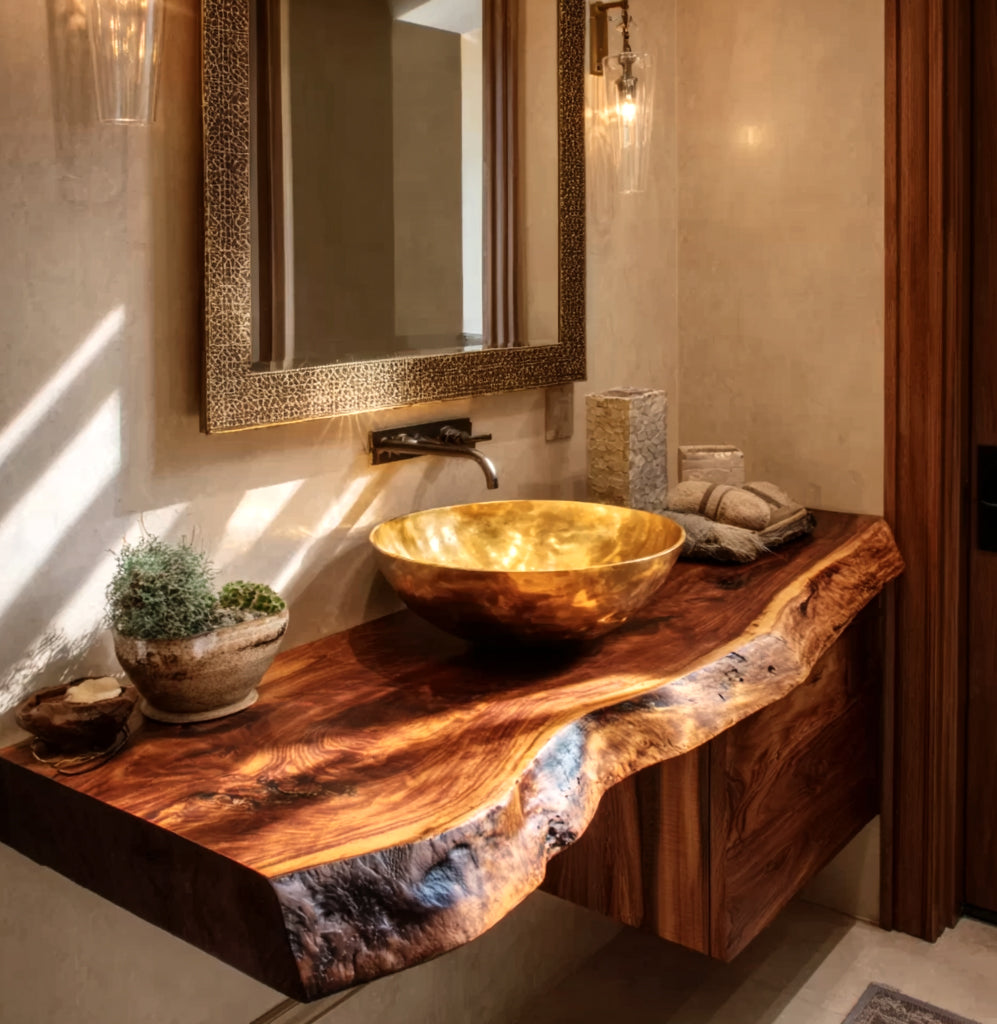 Floating Vanity – Handcrafted Live Edge Bathroom Shelf, Rustic Wall Mounted Desk Shelf with Brackets