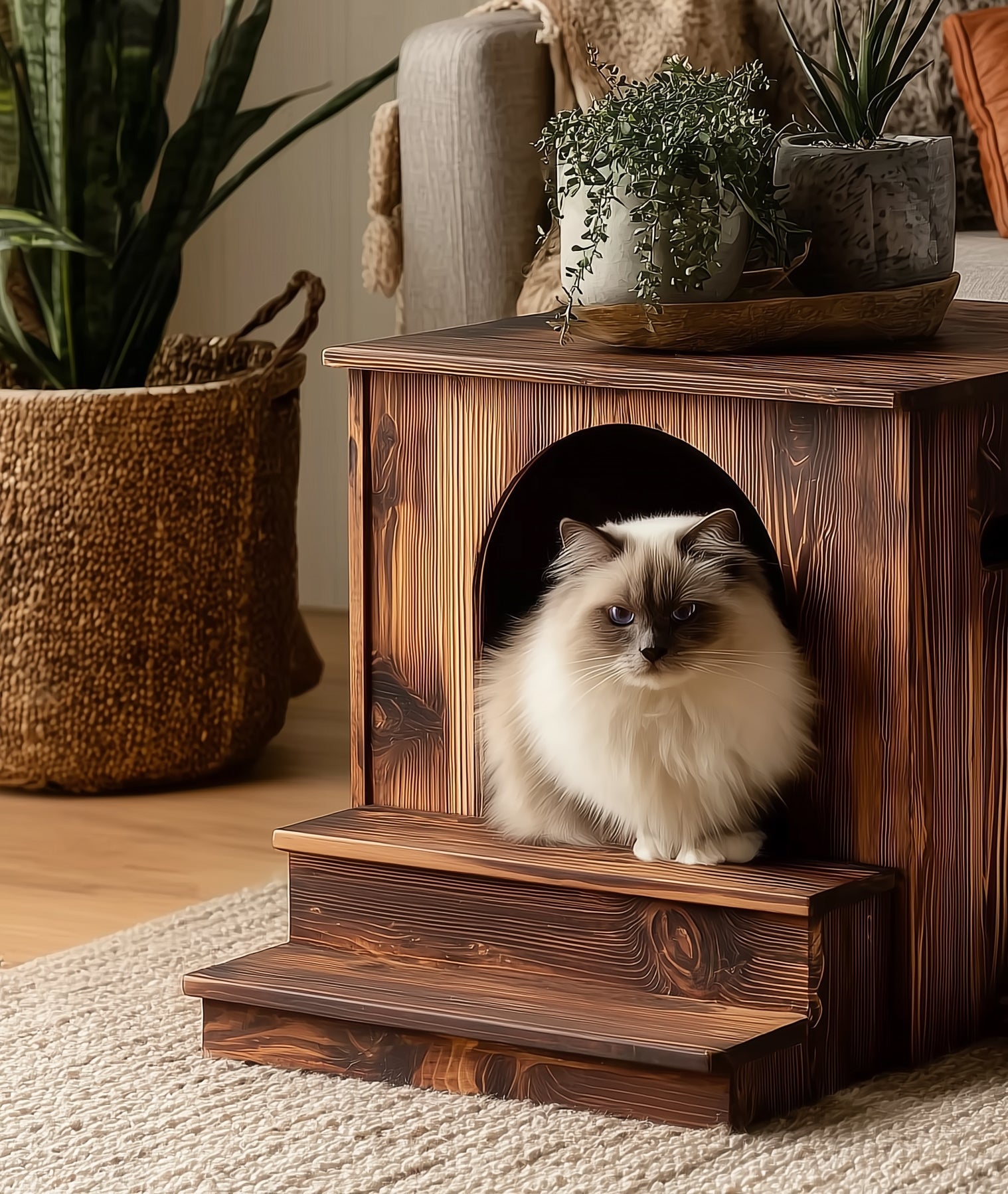 Modern Nightstand with Built-In Pet Bed – Hidden Cat House for Bedroom or Small Apartment