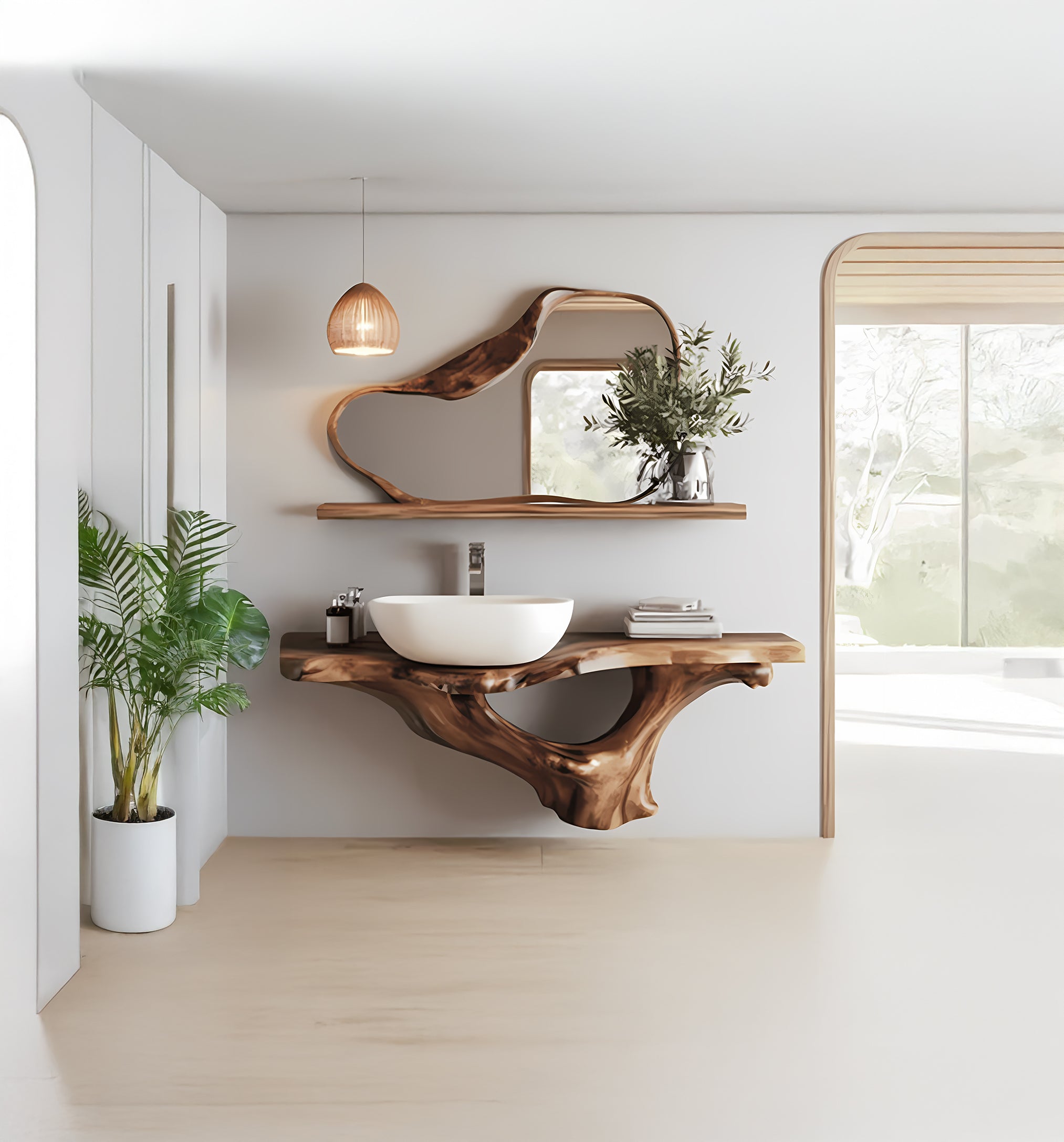 Solid Wood Floating Vanity – Walnut Live Edge Bathroom Sink Console