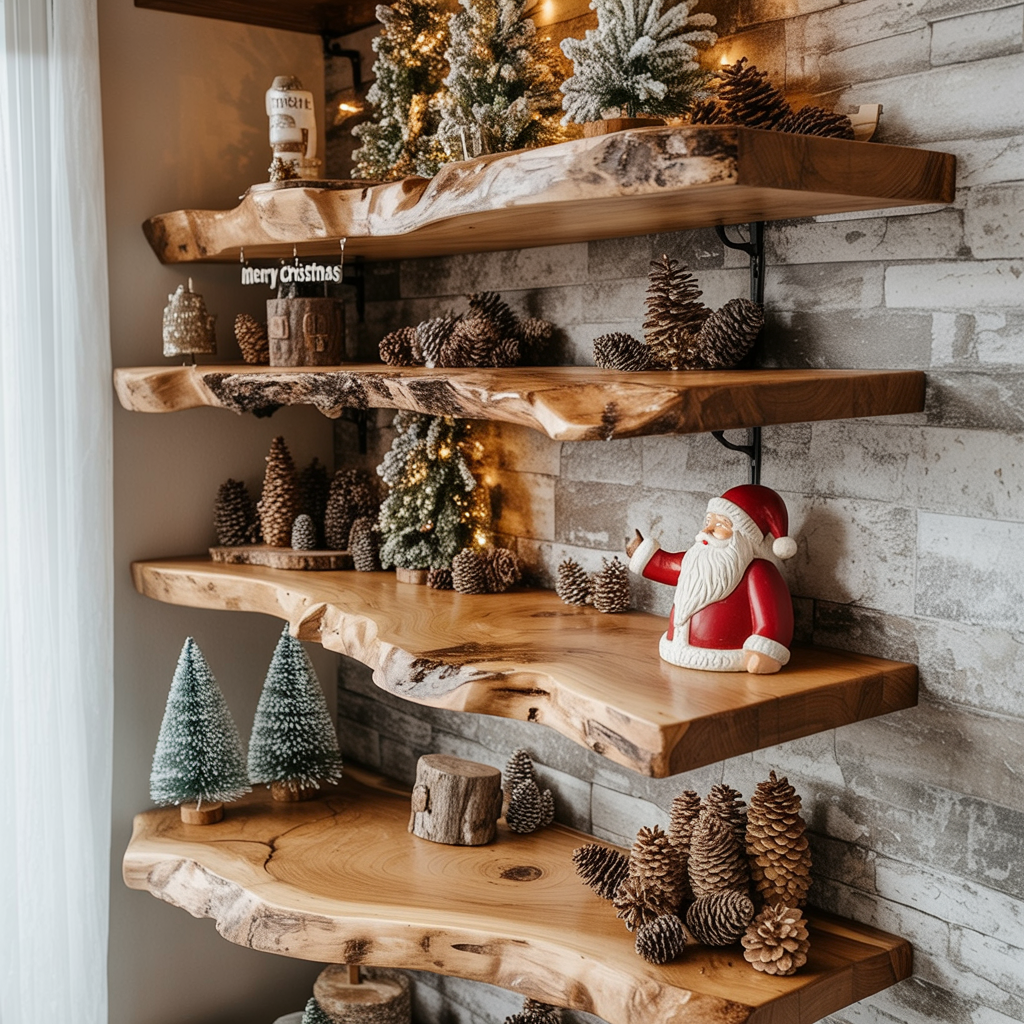 Floating Wall Shelf – Solid Wood Shelf for Living Room Organization & Christmas Gift