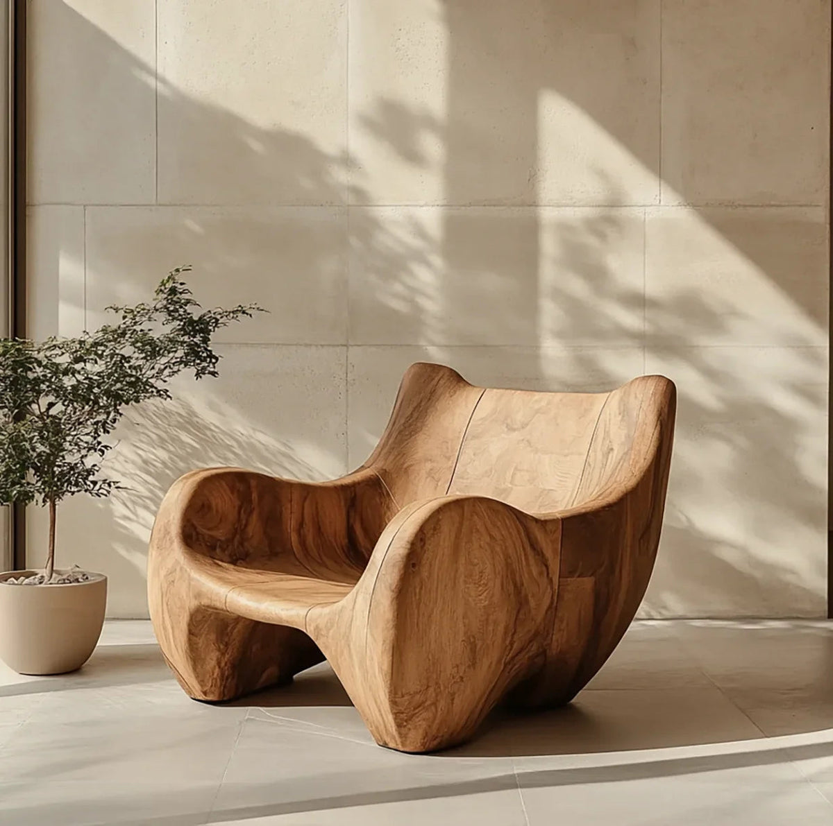 Artisan sculptural solid wood lounge chair with modern design