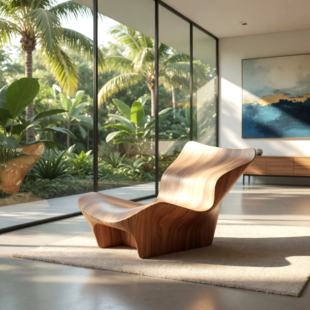 Fluid wave design lounge chair made from solid wood