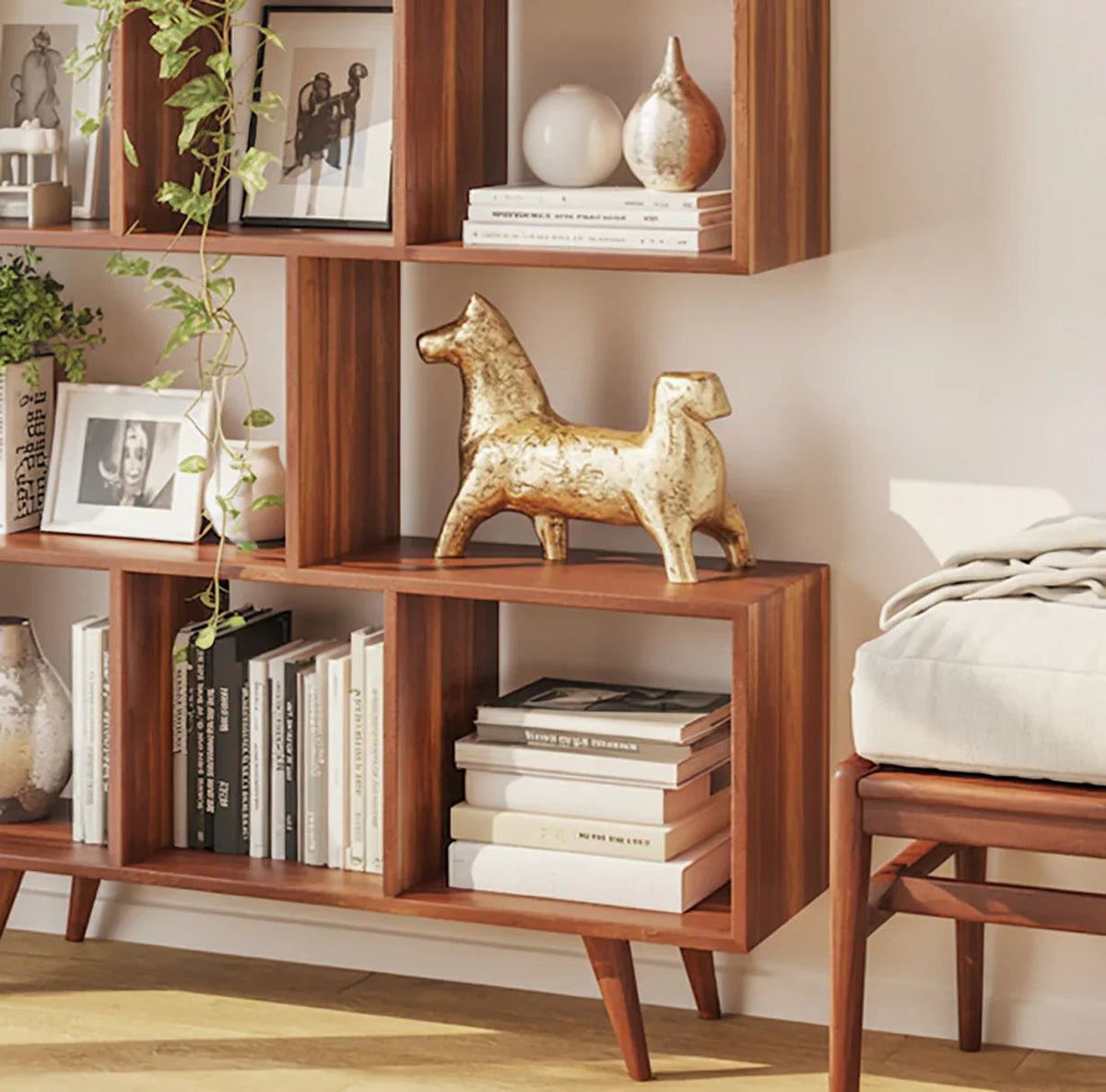 Handcrafted Wooden Bookshelf – Solid Wood Storage & Display Shelf