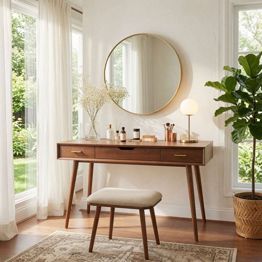 Elegant tapered leg vanity table in solid wood