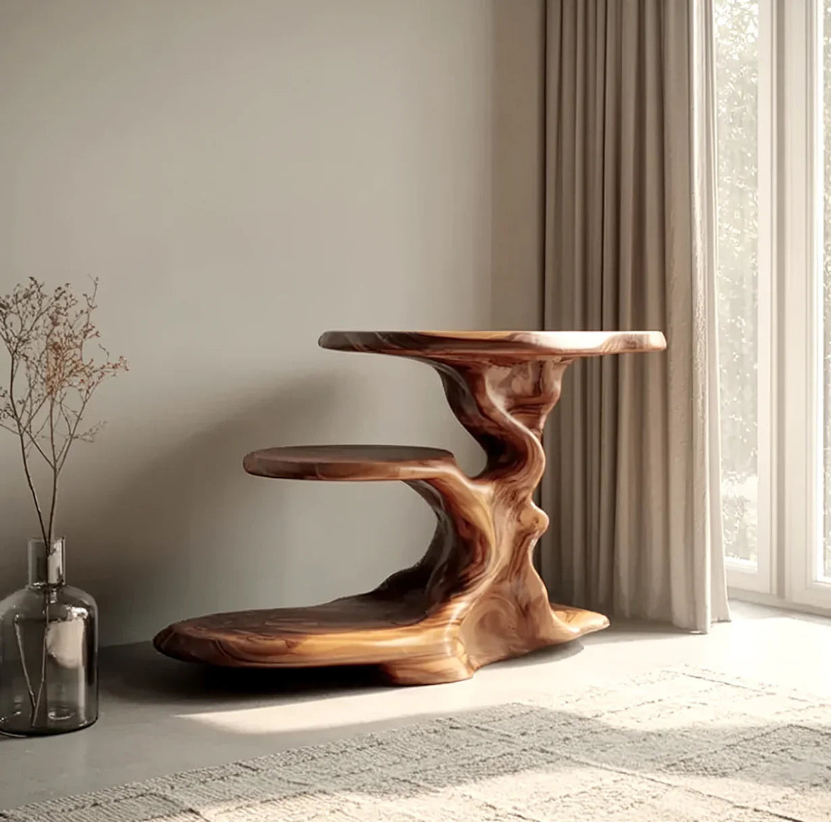 Modern minimalist reading nook wood console with book storage