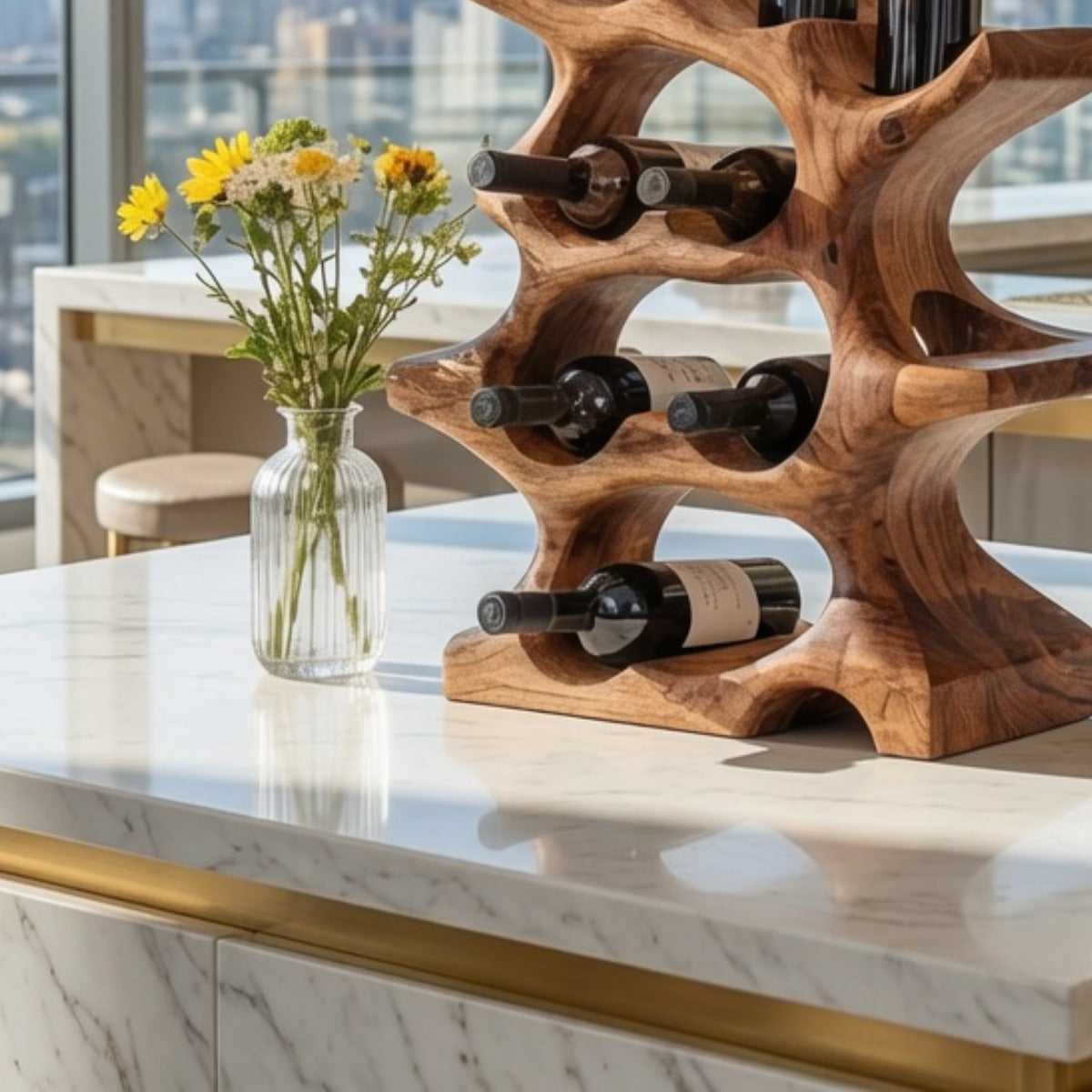 Handcrafted solid wood kitchen wine holder