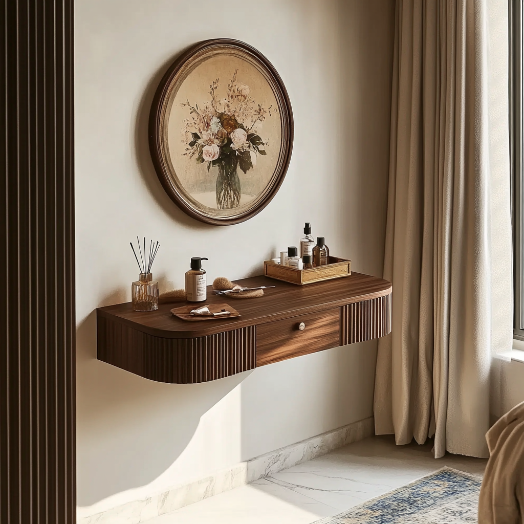 Solid wood vanity furniture with handcrafted fluted texture