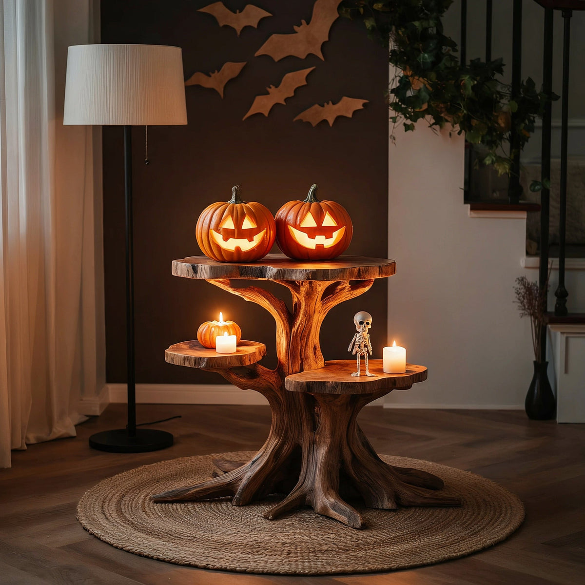Halloween tree branch multi-tier end table in solid wood
