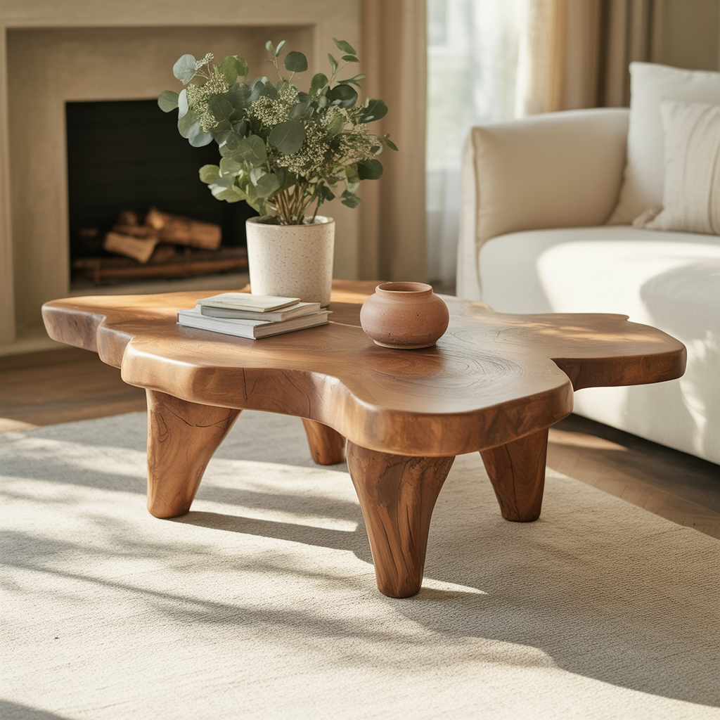 Handmade coffee table with natural wood grain texture