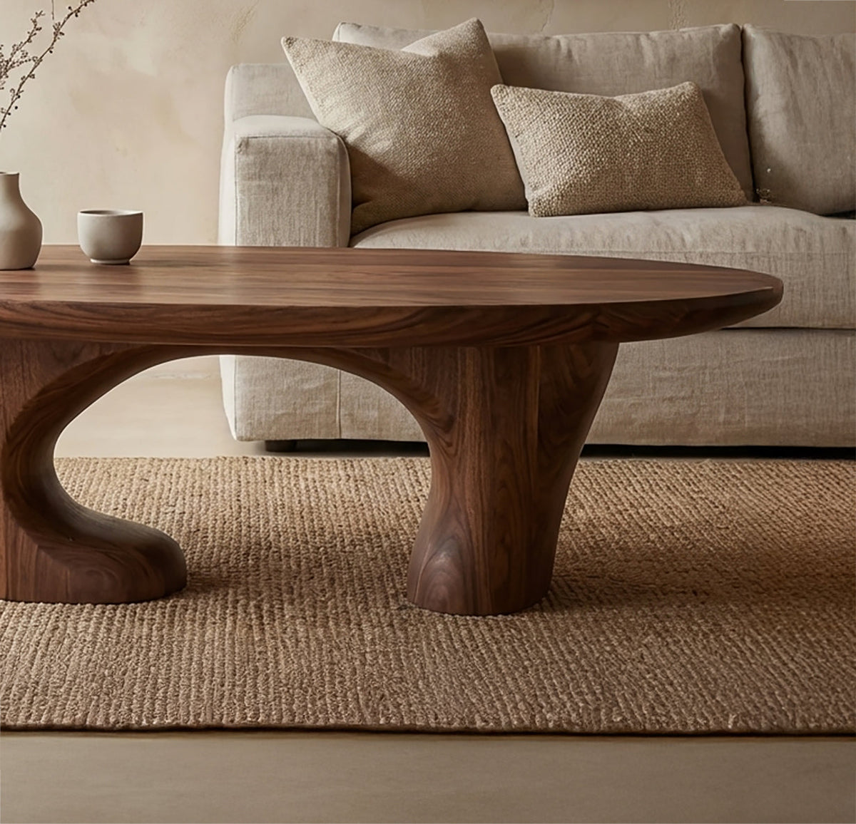 Handcrafted Sculptural Oval Solid Wood Coffee Table-Organic Elegance with Timeless Appeal