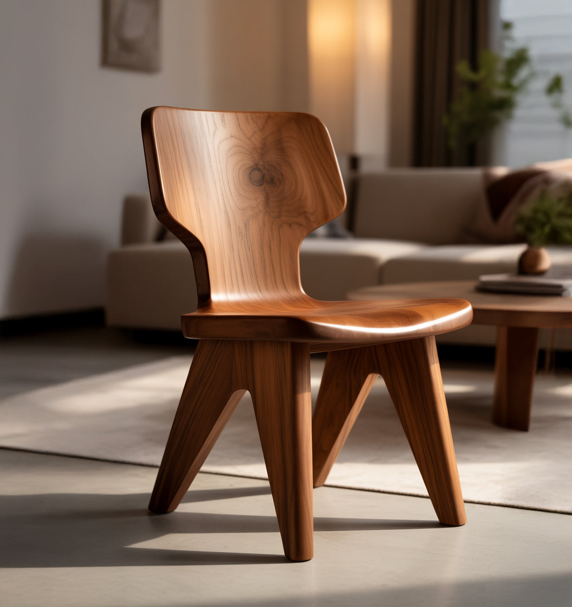 Handmade wood chair with elegant flowing form