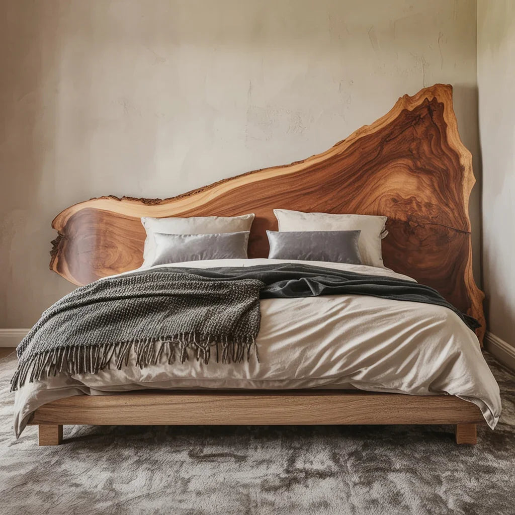 Handcrafted rustic live edge solid wood headboard