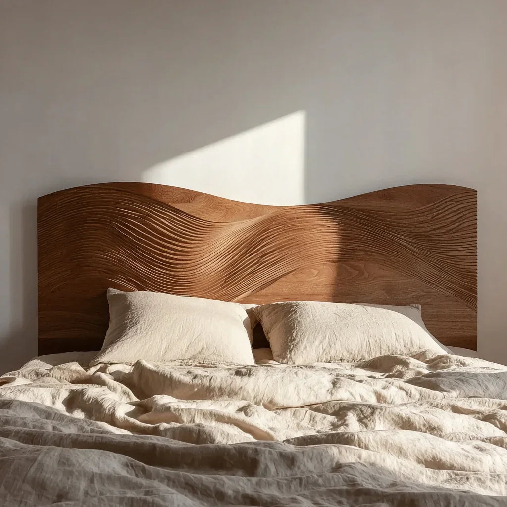 Rustic sculptural artistic headboard for bedroom decor