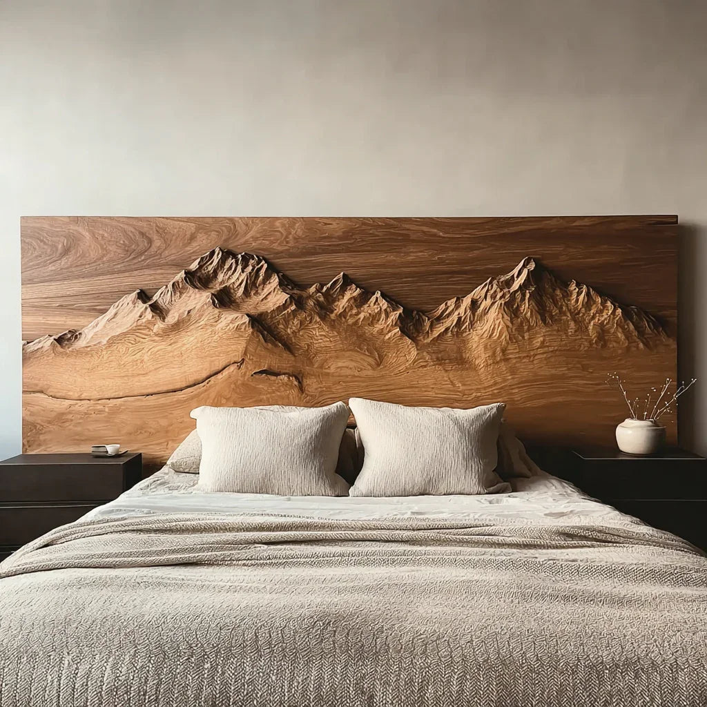 Rustic mountain headboard for bedroom or chalet decor
