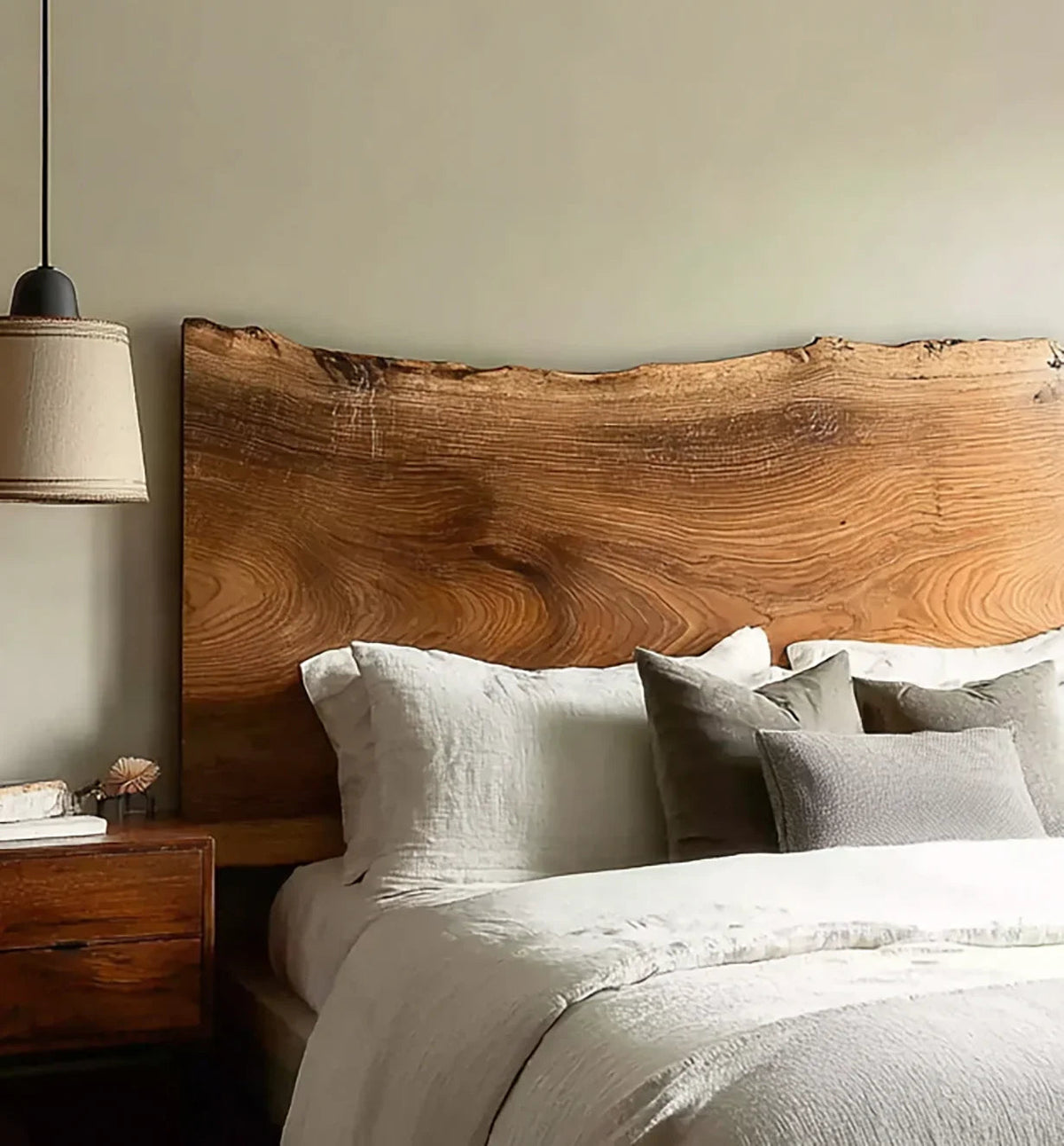 Solid wood headboard with live edge for bedroom decor