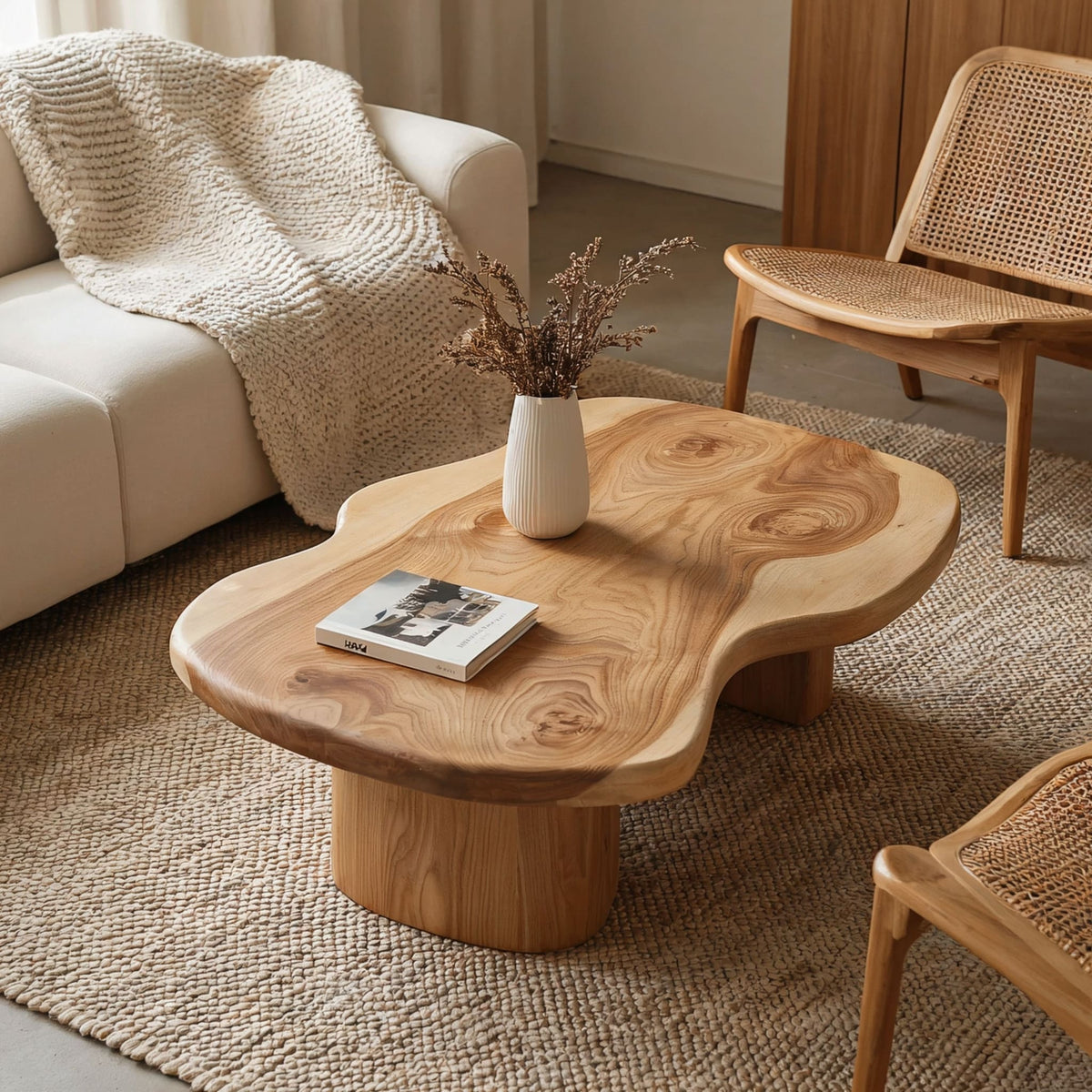 Irregular organic coffee table crafted from premium live edge solid wood
