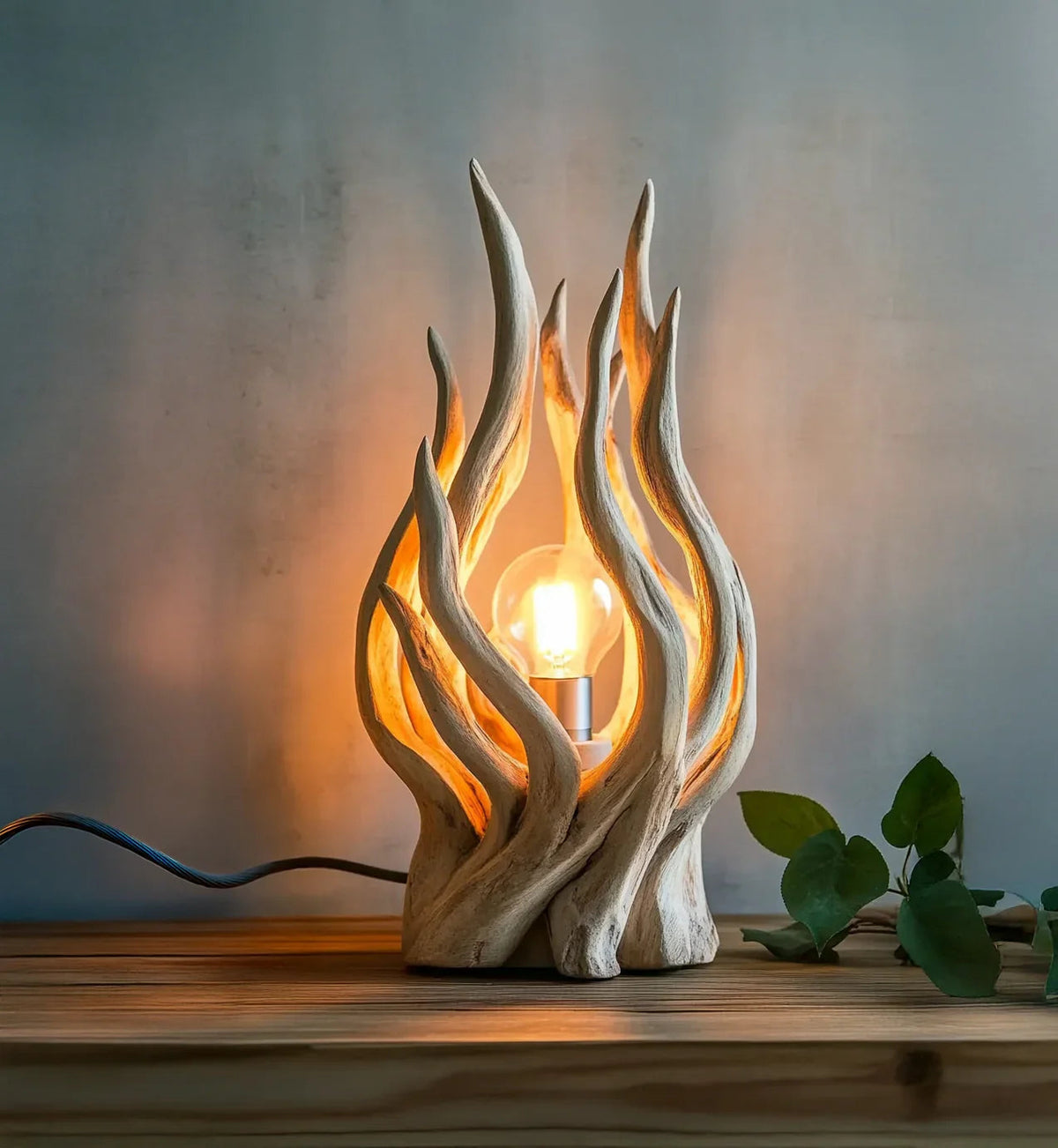 Handcrafted driftwood table lamp recycled wood branch desk light