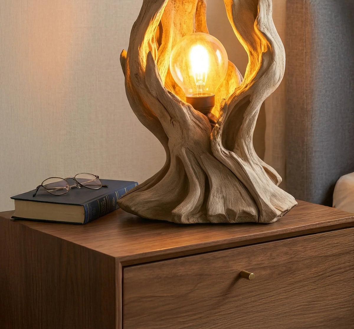 Wooden branch table lamp for desk or bedside lighting