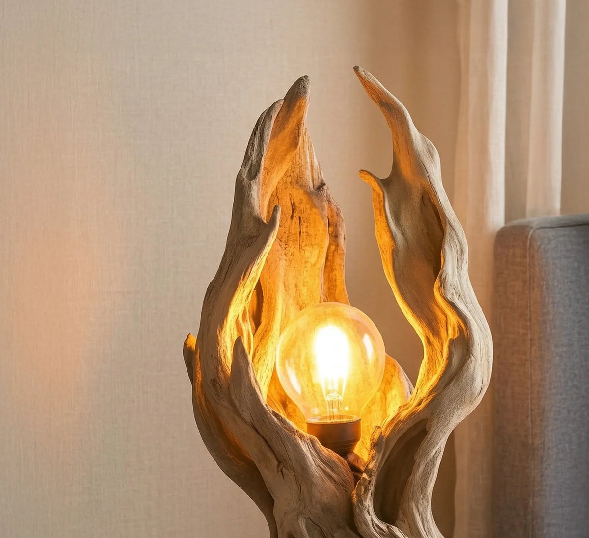 Handcrafted driftwood lamp made from solid wood branches